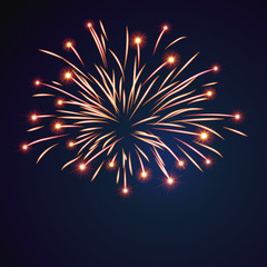 Fototapeta premium Firework bursting sparkle background. Isolated gold colorful night fire, beautiful explosion for celebration, holiday, Christmas, New Year, birthday. Symbol festive, anniversary Vector illustration