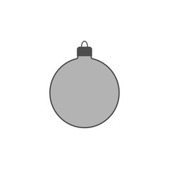 Christmas tree ball icon. Gray bauble decoration, isolated on white background. Symbol of Happy New Year, Xmas holiday celebration, winter. Flat design for card. Vector illustration