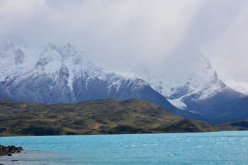 landscape of lake and mountain in Patagonia Chile