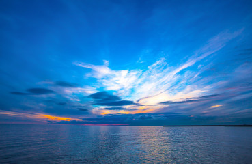 Beautiful sunset on the sea / twilight / background / blue hour / sundown/ sky