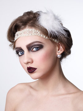 Creative make-up. portrait of a girl model. Studio. high quality portrait photos.