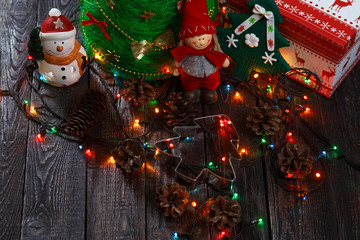 Christmas background with  tree on wooden table