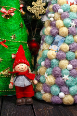 Christmas background with tree on wooden table