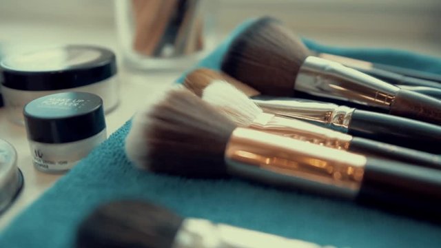 Big brush set for make-up on table