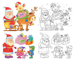 Obraz na płótnie Canvas Set of Christmas greeting cards with cute Santa, reindeer, snowmen and kids