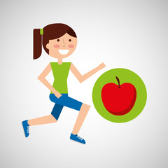 girl jogger apple healthy lifestyle vector illustration eps 10