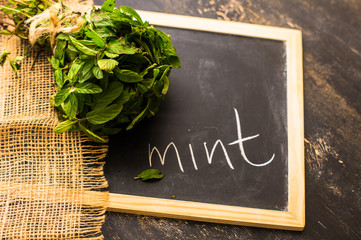 Fresh mint on chalkboard