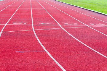 running track and green grass,Direct athletics Running track at Sport Stadium