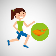 girl jogger fresh fish healthy lifestyle vector illustration eps 10