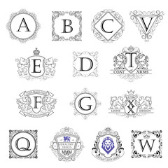 Set monogram outline coat of arms