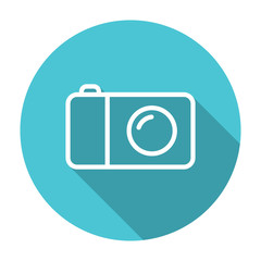 thin line, flat camera icon on white background