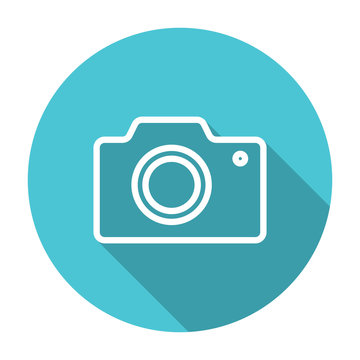 Thin Line, Flat Camera Icon On White Background