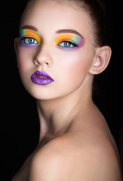 Creative make-up. portrait of a girl model. Studio. high quality portrait photos.