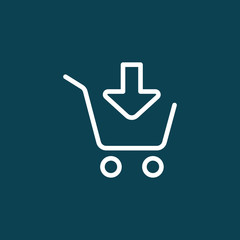 thin line shopping card, trolley icon on blue background