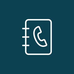 thin line phonebook, contact book icon on blue background