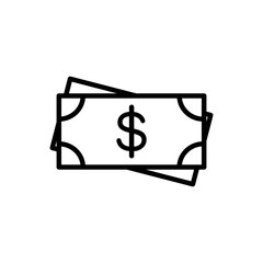 thin line cash, dollar, money icon on white background