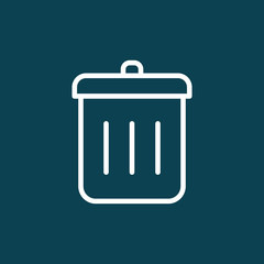 thin line trash bin icon on blue background
