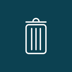 thin line trash bin icon on blue background