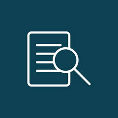 thin line document text search icon on blue background