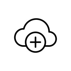 thin line add to cloud icon on white background