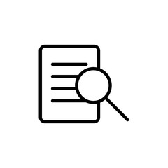 thin line document text search icon on white background