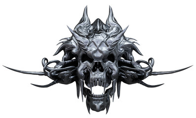 Metallic skull design isolated on white background. 3D illustration
