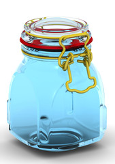 Canning jar. Glass Jars for canning and preserving. With locked lid. Isolated. 3D Illustration