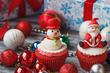 Christmas cupcakes with colored decorations