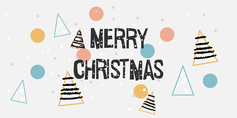 Christmas Card. Geometrical elements. Styled trees with colorful dots. Vector