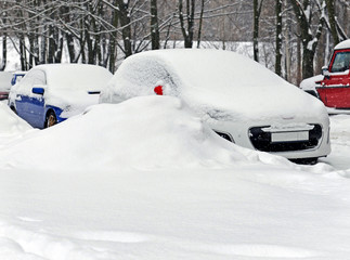 The parking in snowfall