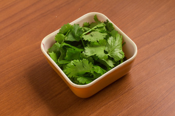 Fresh Coriander into a bowl