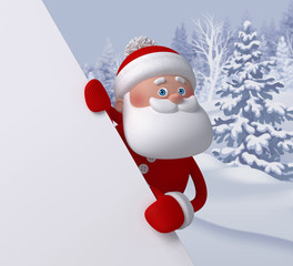 3d illustration, Santa Claus character, Christmas background, winter nature, snowy forest, holiday...