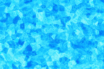 Cracked texture of ice. Blue ice surface with scratches. New year and Christmas abstract background. Mosaic wallpaper. Polygon shapes and geometric elements. Crystallized structure.