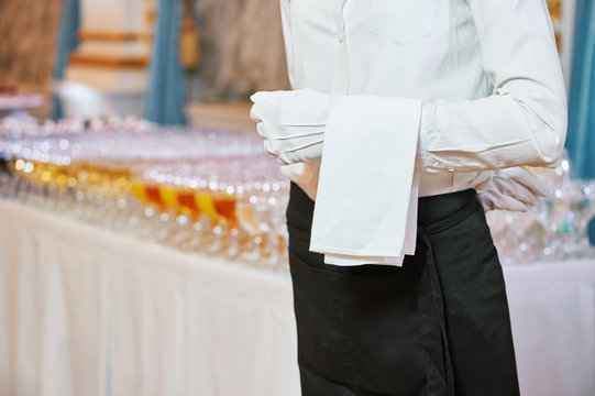 Catering service. waiter on duty in restaurant