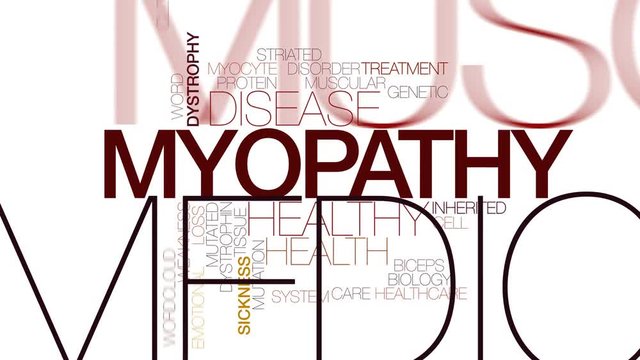 Myopathy animated word cloud. Kinetic typography.