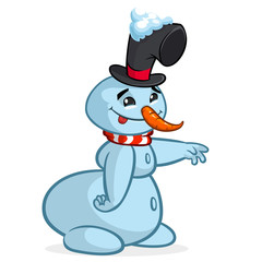 A vector cartoon snowman pointing hand. Christmas character