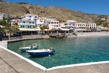Small cove in quiet village of Chora Sfakion in the southwest of the island of Crete. Greece. Europe.