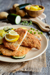 Turkey schnitzel with potato and zucchini