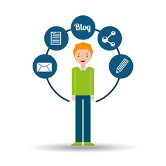 man green sweater standing with social network icon vector illustration eps 10