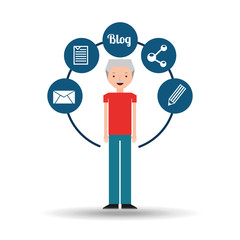 old man standing with social network icon vector illustration eps 10