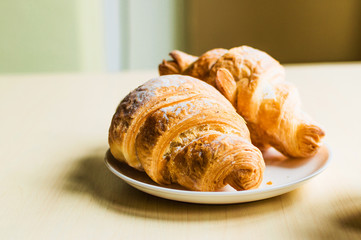 Working time, coffee break with some croissants