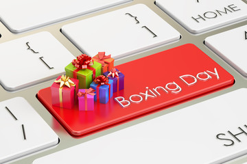 Boxing Day concept, red key on keyboard. 3D rendering