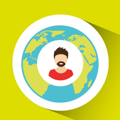 hipster man social media world map vector illustration eps 10