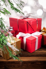Fototapeta na wymiar beautifully wrapped gifts under the Christmas tree