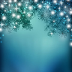 Fototapeta na wymiar Christmas night background with Christmas tree in the snow.