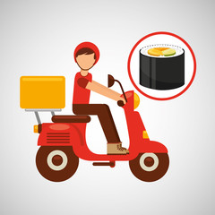 delivery boy ride motorcycle onigiri food vector illustration eps 10