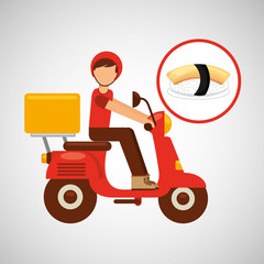 delivery boy ride motorcycle nigiri sushi vector illustration eps 10