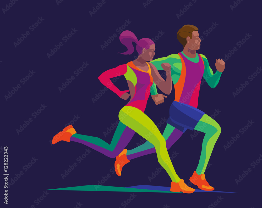 Wall mural vector stylized multicolored runner