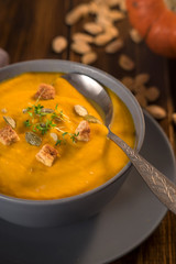 Close up of pumpkin soup