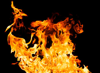 Fire flames - isolated on black background